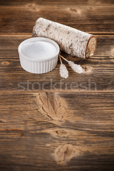 Fehér tál öreg fából készült étel fa Stock fotó © grafvision