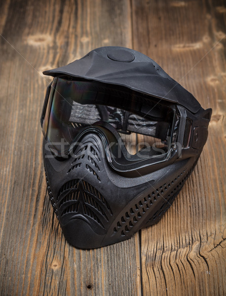 Paintball Maske rustikal Holz Gruppe schwarz Stock foto © grafvision