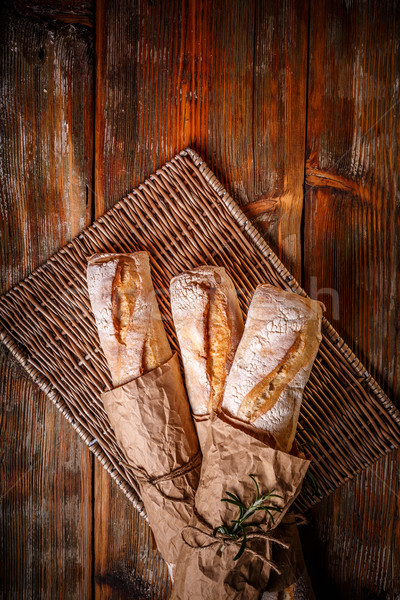 Stockfoto: Granen · baguette · baguettes · rustiek · hout · achtergrond