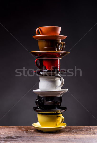 Kahve fincanı yüksek sofra takımı kahve plaka Stok fotoğraf © grafvision