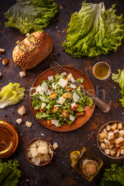 Proaspăt salata cezar ingrediente epocă top vedere Imagine de stoc © grafvision