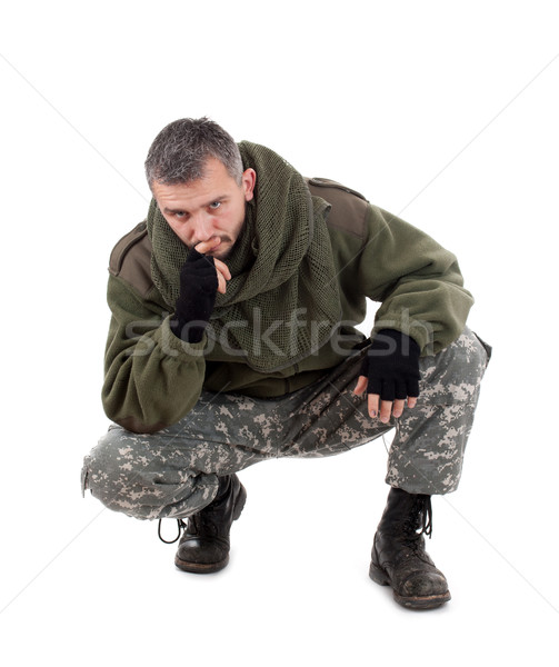 Soldat pense isolé blanche personne militaire [[stock_photo]] © grafvision