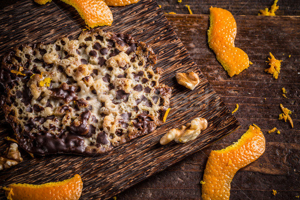 Torta diók kandírozott narancs csokoládé sötét Stock fotó © grafvision