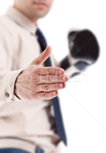 Stockfoto: Business · zakenman · Open · hand · klaar · zegel