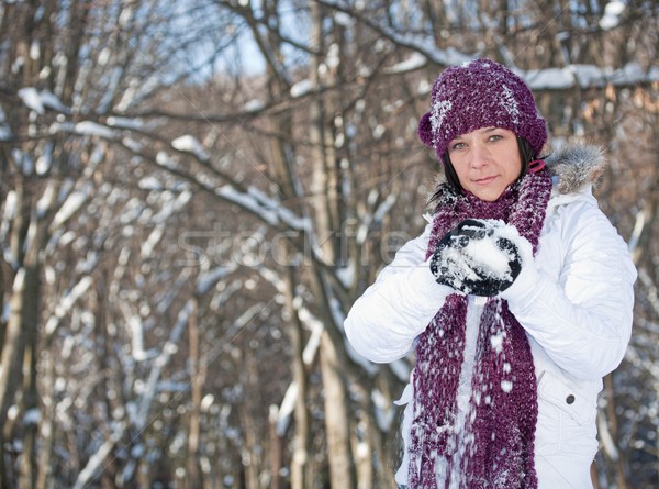 Woman playing with snowballs  Stock photo © grafvision