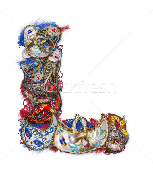 Lettre l carnaval masque plumes fête signe [[stock_photo]] © grafvision