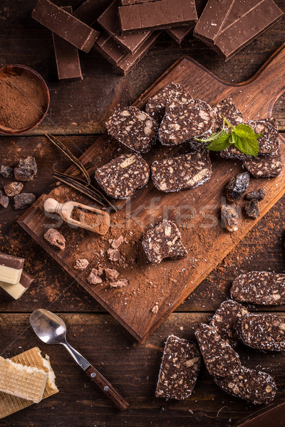 Schokolade Salami top Ansicht Kekse Dessert Stock foto © grafvision