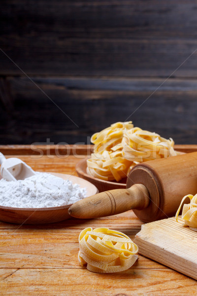 Foto stock: Fresco · caseiro · tagliatelle · rústico · fundo