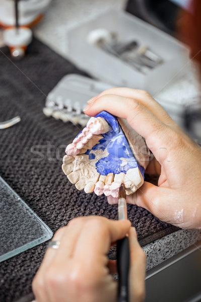 Dental technician applying ceramics Stock photo © grafvision