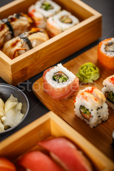 Stok fotoğraf: Sushi · parçalar · toplama · atış · arka · plan
