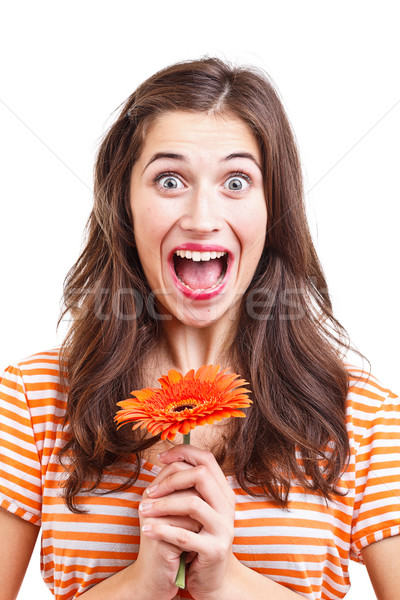 Stockfoto: Meisje · bloemen · geïsoleerd · witte · vrouw