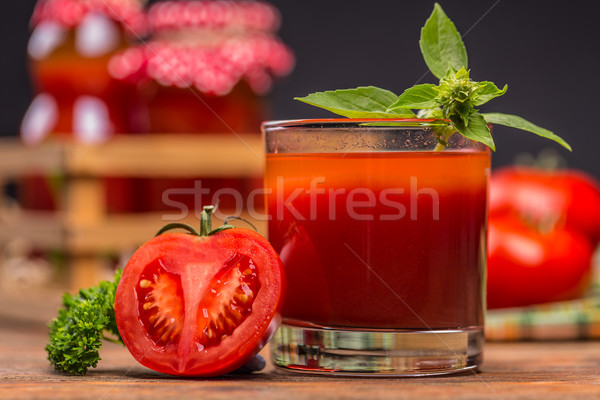 Stok fotoğraf: Domates · suyu · cam · tablo · içmek · domates