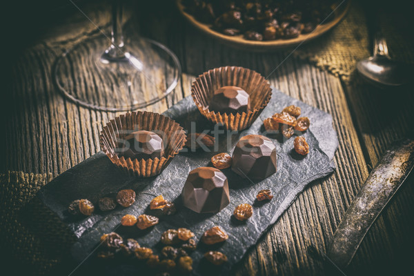 Koyu çikolata kuru üzüm bağbozumu stil gıda siyah Stok fotoğraf © grafvision