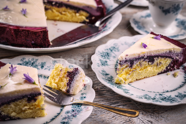 Stock photo: Slice of blueberry cake