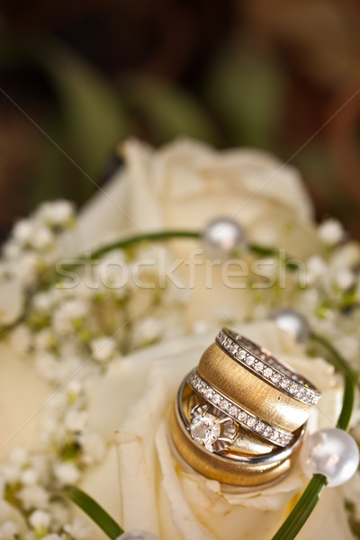 Anéis de casamento rosas flor casamento amor rosa Foto stock © grafvision