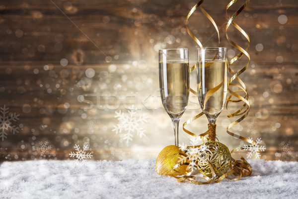üveg pezsgés arany karácsony golyók háttér Stock fotó © grafvision
