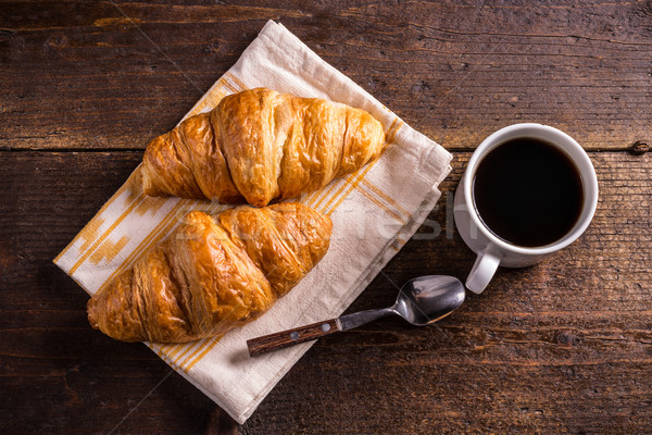 Stock fotó: Kávé · croissantok · reggeli · asztal · ital · kávézó