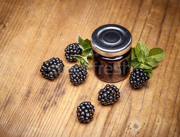 Jar BlackBerry jam houten voedsel glas Stockfoto © grafvision