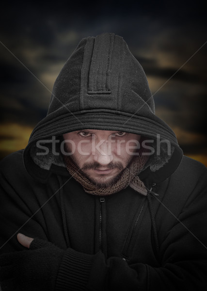 Veszélyes fickó apokaliptikus napfelkelte portré fiatal Stock fotó © grafvision