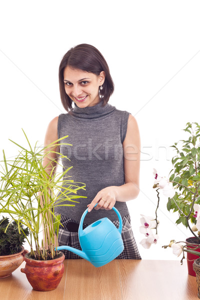 Stockfoto: Vrouw · planten · mooie · gelukkig · jonge · vrouw · geïsoleerd