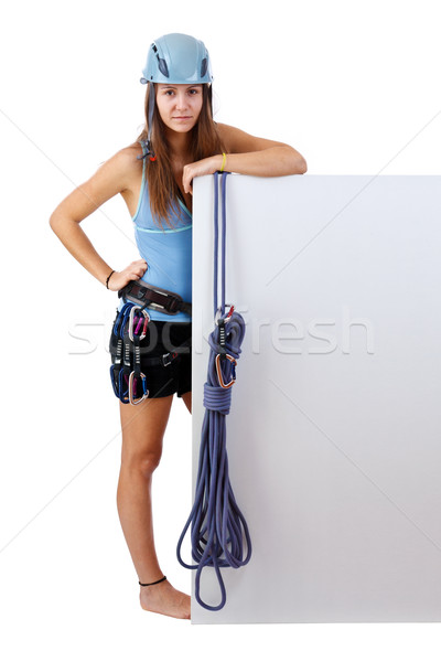 climbing woman holding a banner Stock photo © grafvision