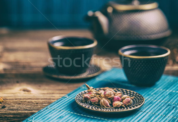 Asciugare rosa tè ghisa piattino bere Foto d'archivio © grafvision