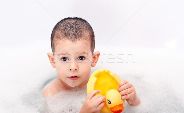 Stockfoto: Jongen · spelen · water · speelgoed · gezicht · badkamer