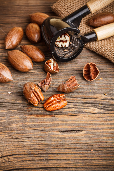 Stock photo: Cracked pecan nuts