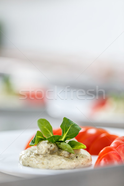 Cremig Auberginen Salat Mayonnaise serviert Tomaten Stock foto © grafvision