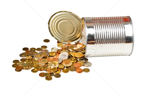 Foto stock: Monedas · pueden · blanco · estudio · contenedor · objeto