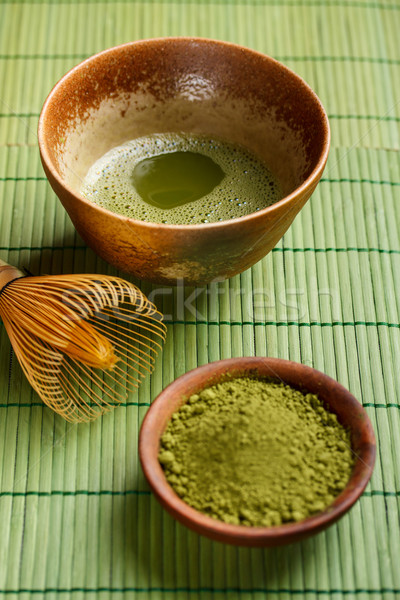 Foto stock: Té · verde · bambú · servilleta · textura · verde · relajarse