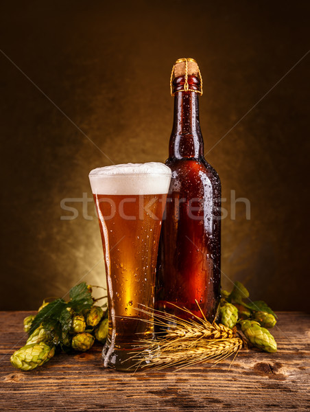 Stockfoto: Vers · schuimend · bier · glas · tarwe · groene