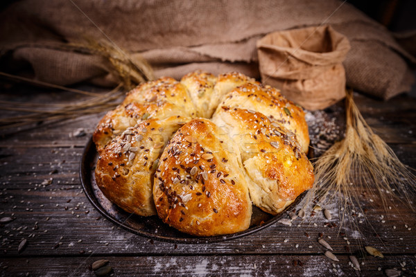 Stock photo: Freshly baked wheat triangle buns 