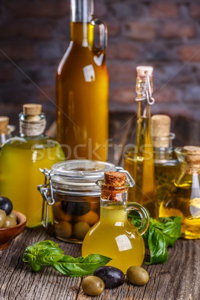 Stockfoto: Olijfolie · groene · zwarte · olijven · extra · maagd · gezonde