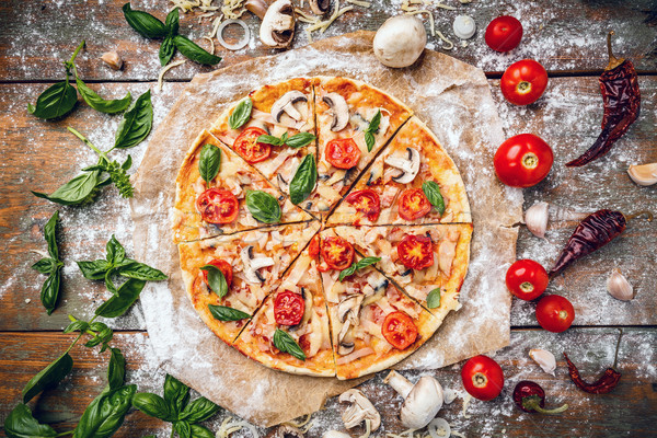 İtalyan pizza ahşap malzemeler arka plan Stok fotoğraf © grafvision