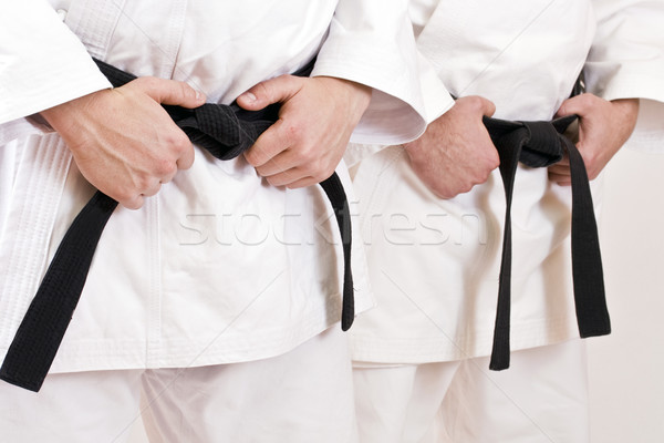 Zwarte gordel twee vechtsporten atleet knoop Stockfoto © grafvision