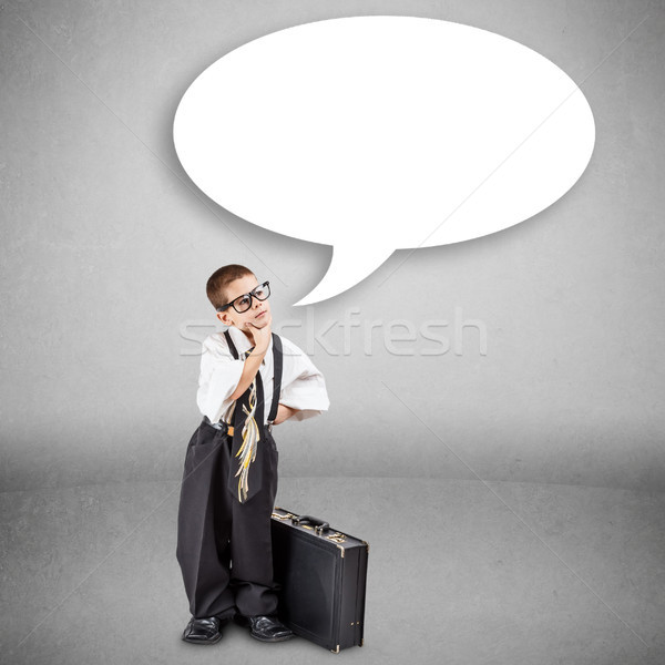 óvodás fiú felnőtt üzlet öltöny gondolkodik Stock fotó © grafvision