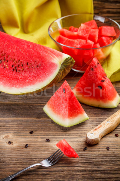 Pastèque table en bois nature table couteau dessert [[stock_photo]] © grafvision