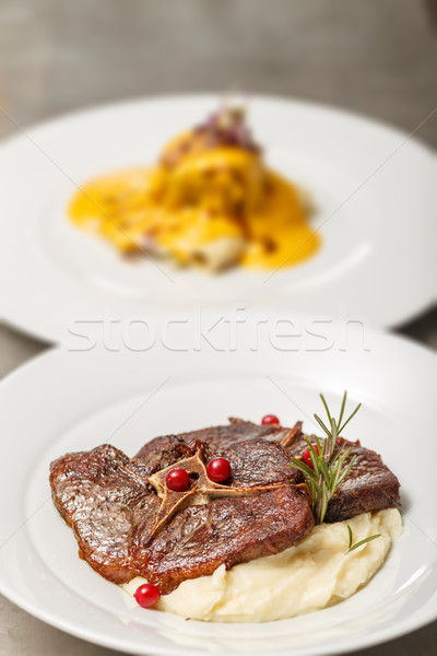 Vad vaddisznó steak felszolgált zeller díszített Stock fotó © grafvision