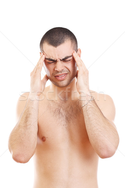 ストックフォト: 男 · 頭痛 · 孤立した · 白 · 顔 · 目