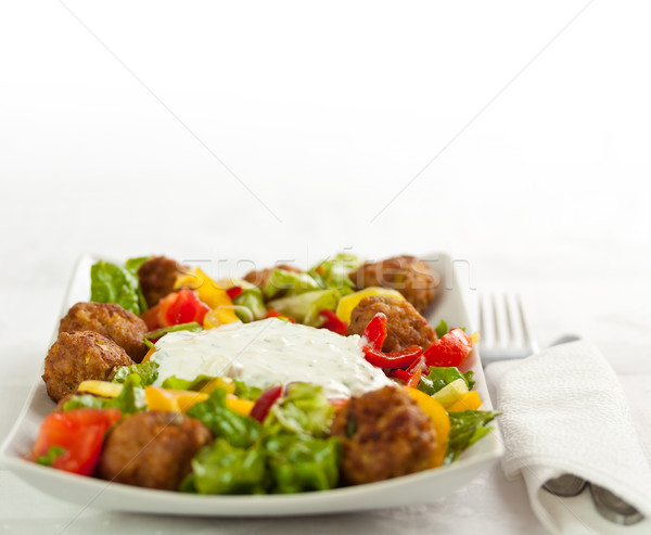 Stock foto: Hauptgericht · gemischte · Salat · Platte · Fleisch · weiß