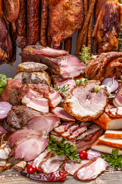 Stockfoto: Stilleven · gerookt · varkensvlees · vlees · salami
