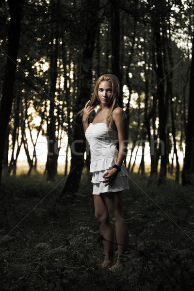 Lány pózol erdő gyönyörű lány nő tavasz Stock fotó © grafvision