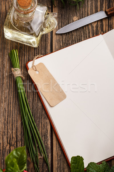 Recept boek hout keuken notebook olie Stockfoto © grafvision