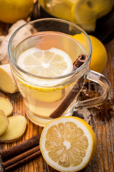 Zencefil çay limon ahşap masa içmek fincan Stok fotoğraf © grafvision