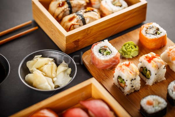 Sushi placa servido jengibre wasabi negro Foto stock © grafvision