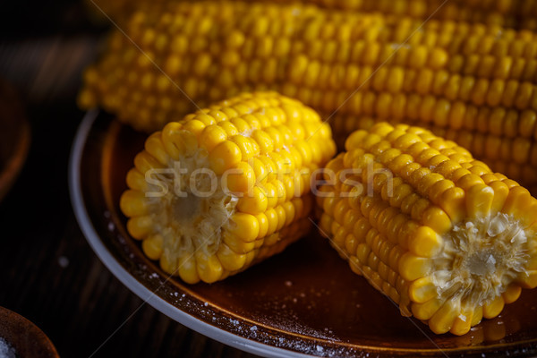 Stock foto: Süß · gekocht · Mais · Platte · gelb