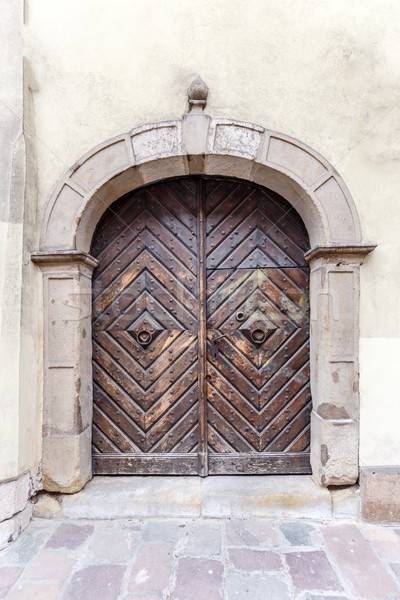 Stok fotoğraf: Eski · oyulmuş · ahşap · kapılar · Metal · ahşap