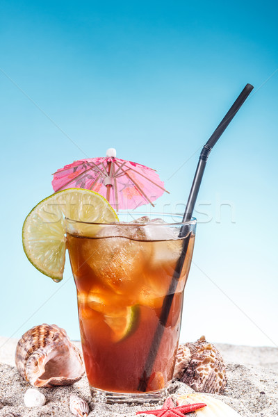 Jegestea esernyő szalmaszál víz buli üveg Stock fotó © grafvision