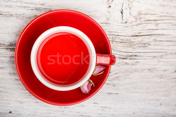 Gül tomurcuk çay kırmızı fincan üzerinde Stok fotoğraf © grafvision